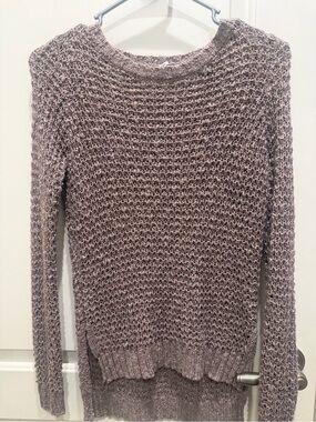 Full Tilt Open-Knit Crew Sweater in Dusty Mauve